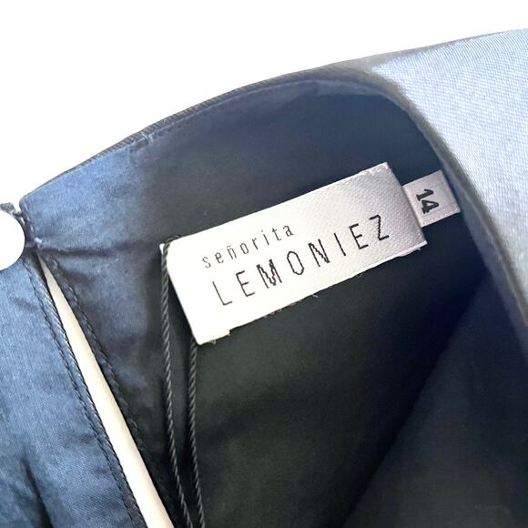 Senorita Limoniez black satin tunic dress with sheer tulle dot sleeeves size 14 - Picture 3 of 7